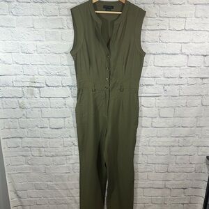 Sanctuary Sleeveless Olive Green Button Front Pants Jumpsuit Sz Large